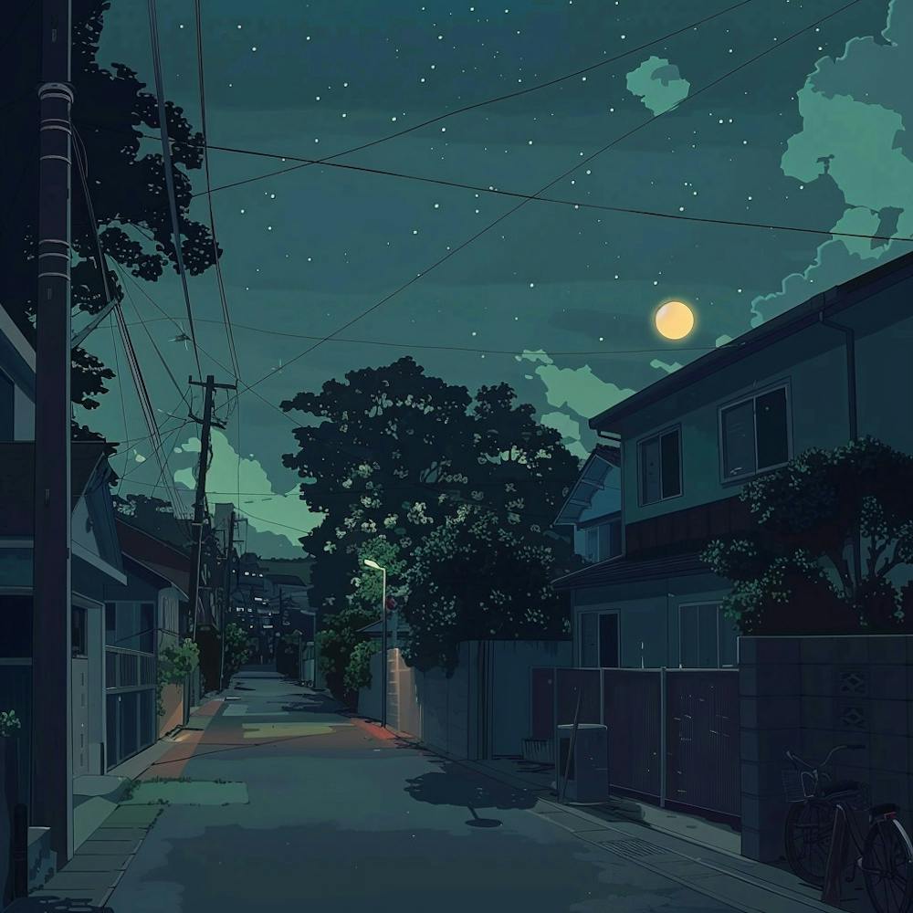 Nightime Moon Sequence Lofi Illustration