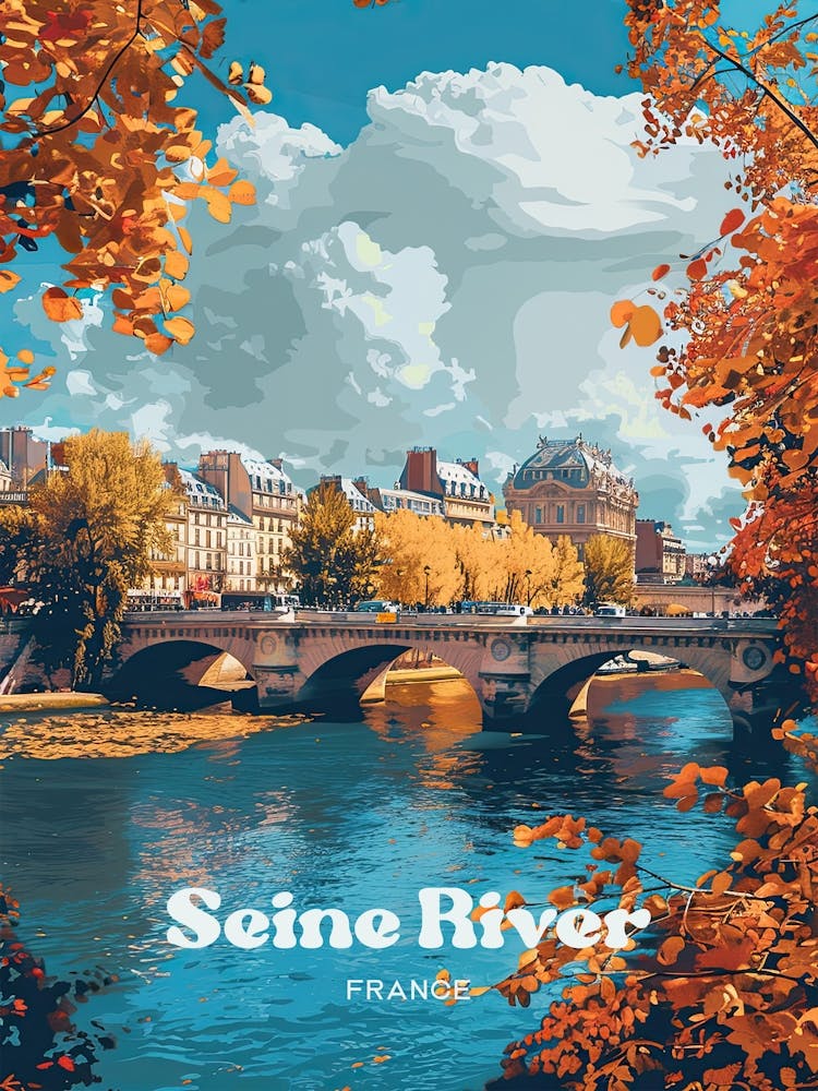 The Seine River Scenic Travel Art Illustration