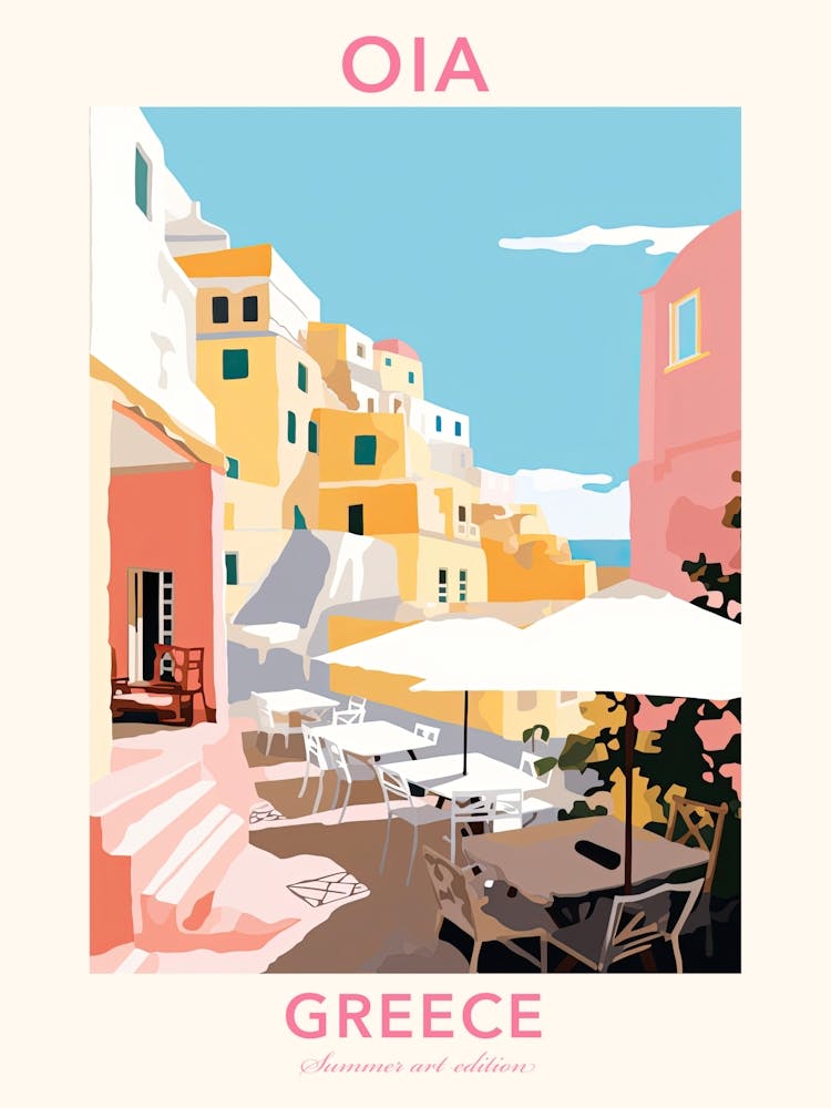Oia, Greece, Flat Pastels Tones Illustration 3 Poster