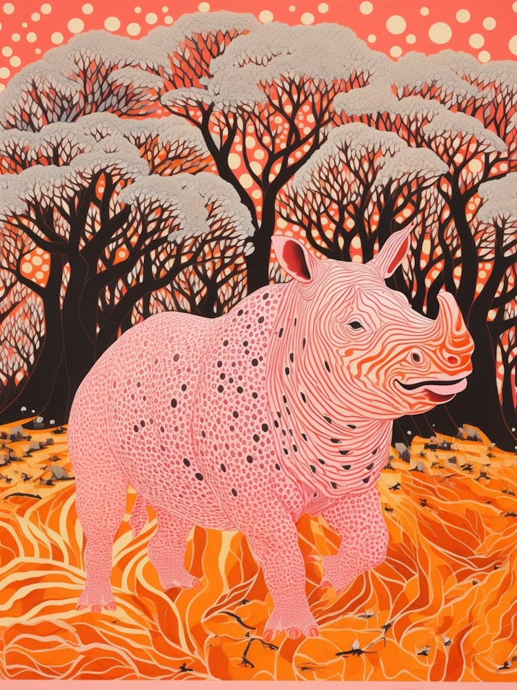 Rhino In The Trees Orange & Pink 4