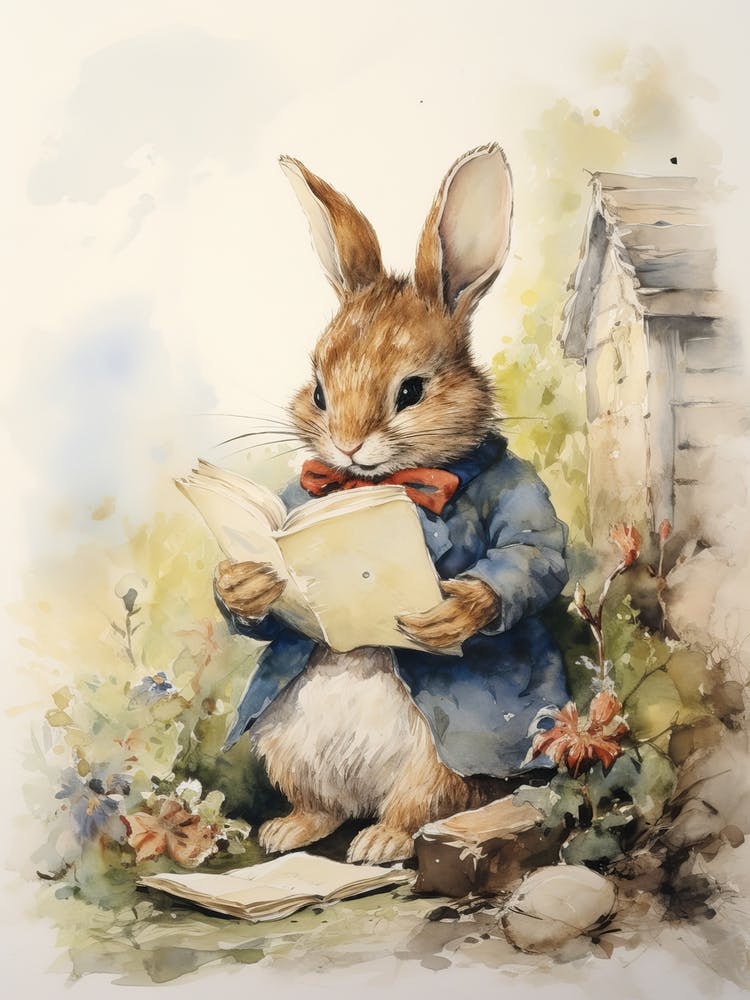 Bunny Writing Rabbit Prints Watercolour 1