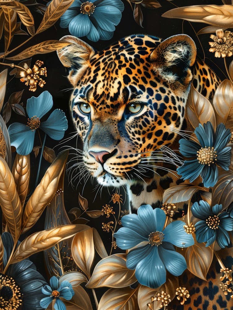 Leopard With Flowers
