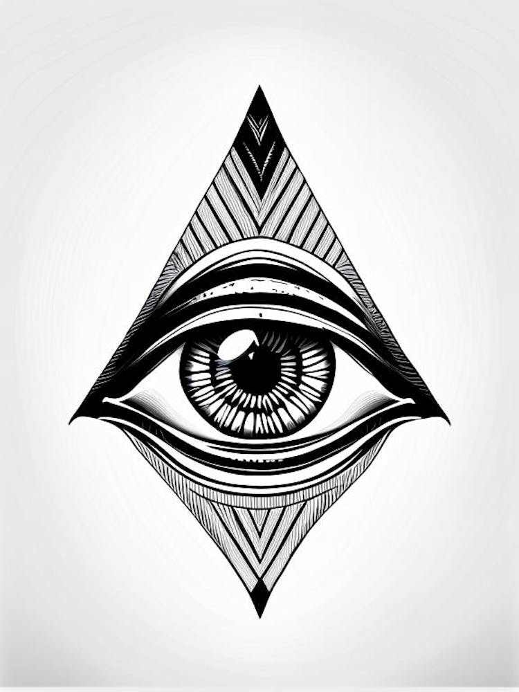 Geometric Eye, Symbol, Third Eye Simple Black & White Illustration 2