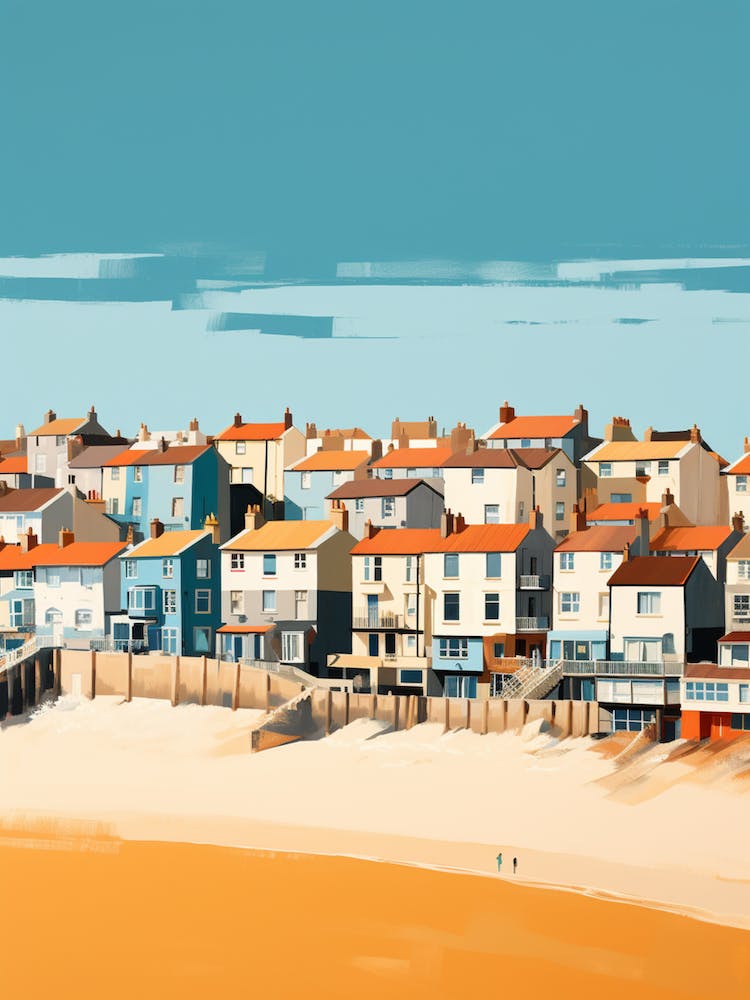 Abstract Illustration Of Southwold Beach Suffolk Orange Hues 4