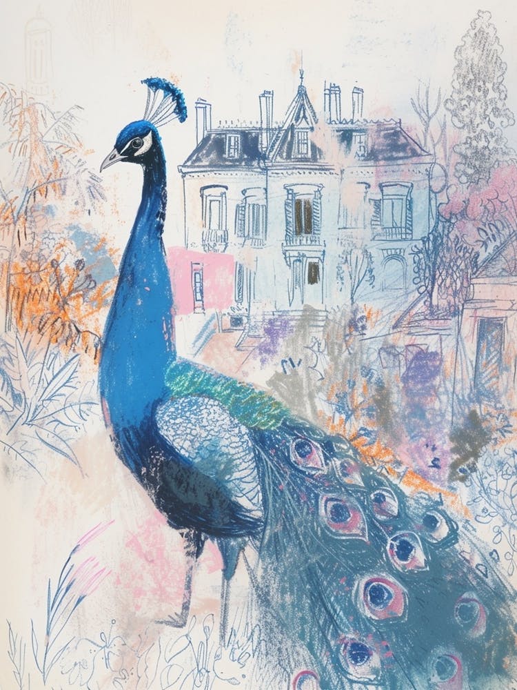 Peacock Sketch With A Palace In The Background 4