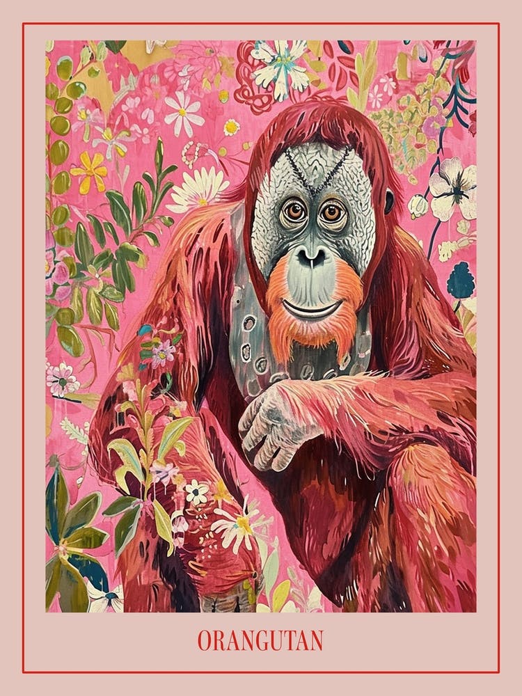 Floral Animal Painting Orangutan 2 Poster