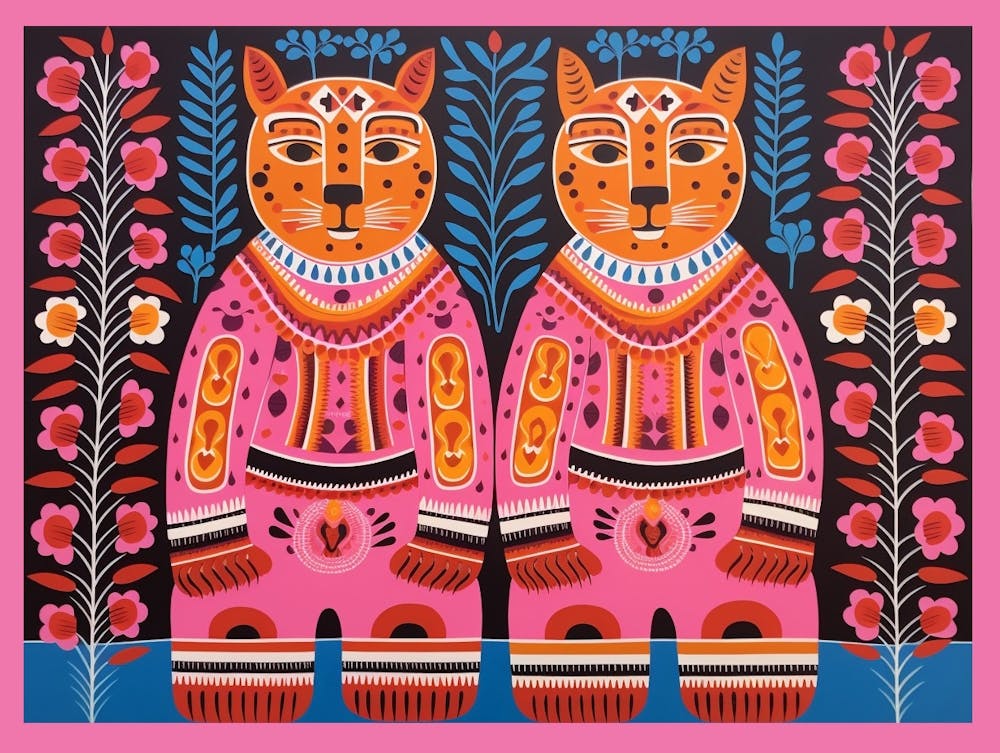 Mountain Lion 4 Folk Style Animal Illustration