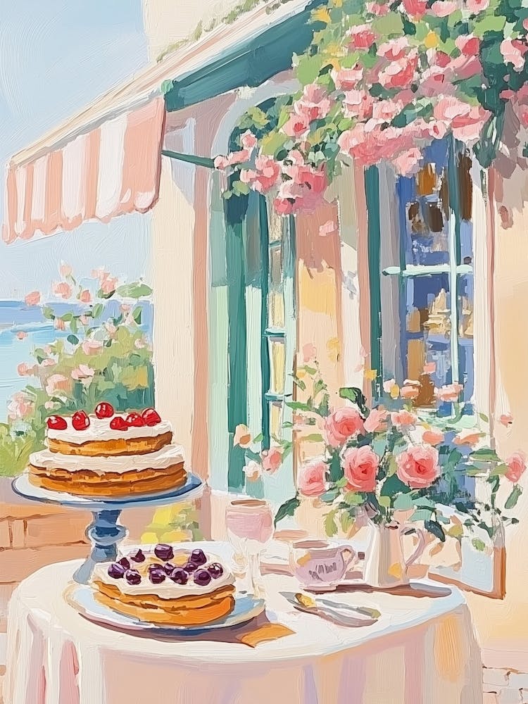 Table With Cake And Flowers