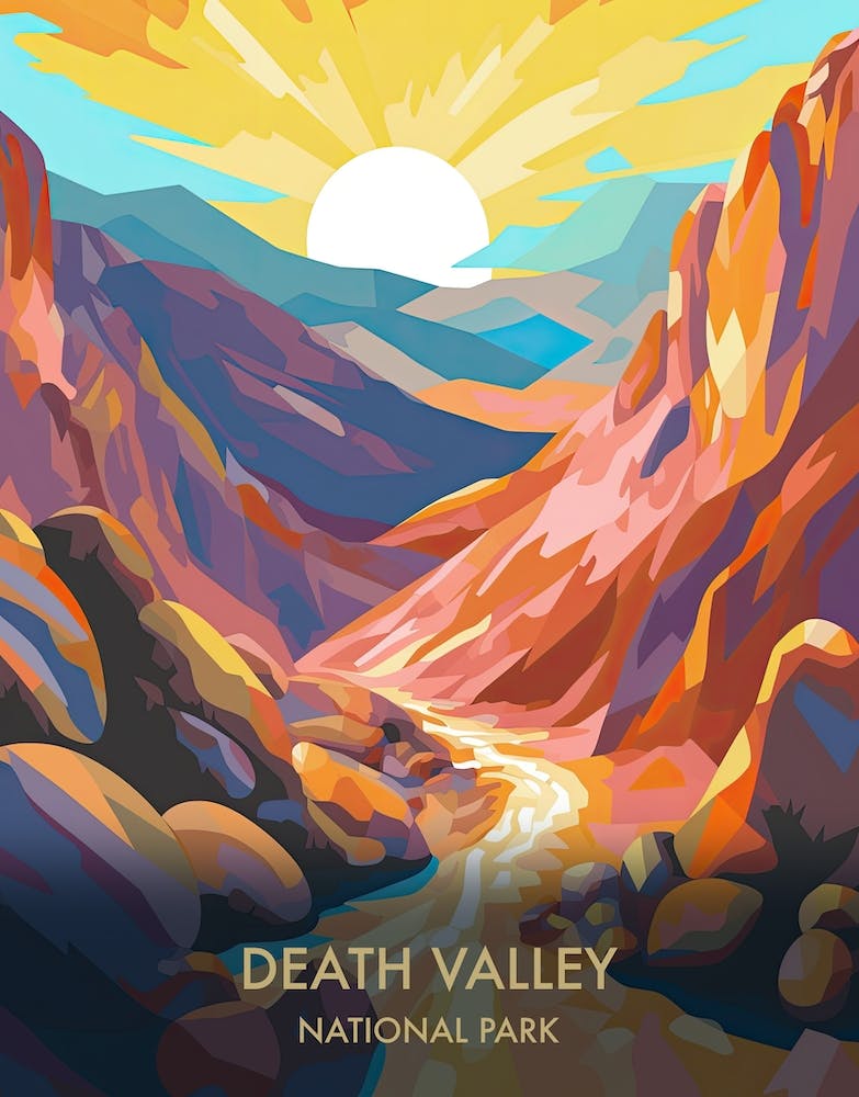 Death Valley Lake National Park Travel Poster Illustration Style 1