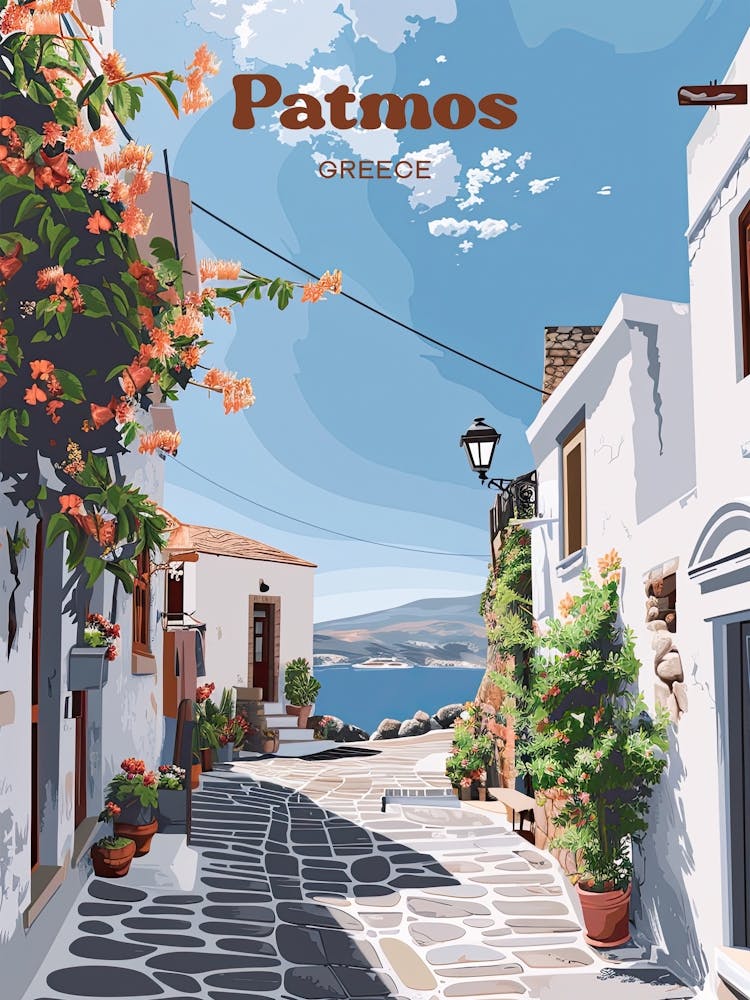 Patmos Greece Island Digital Travel Illustration