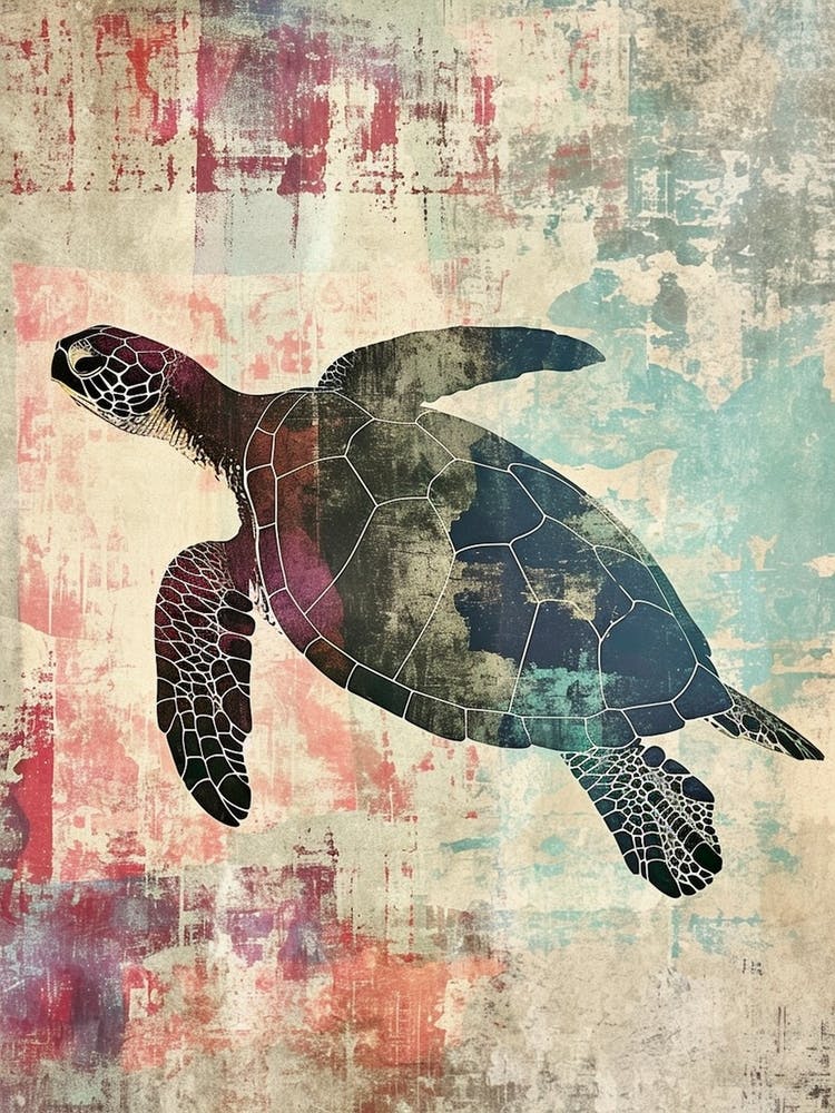 Rainbow Screenprint Inspired Sea Turtle