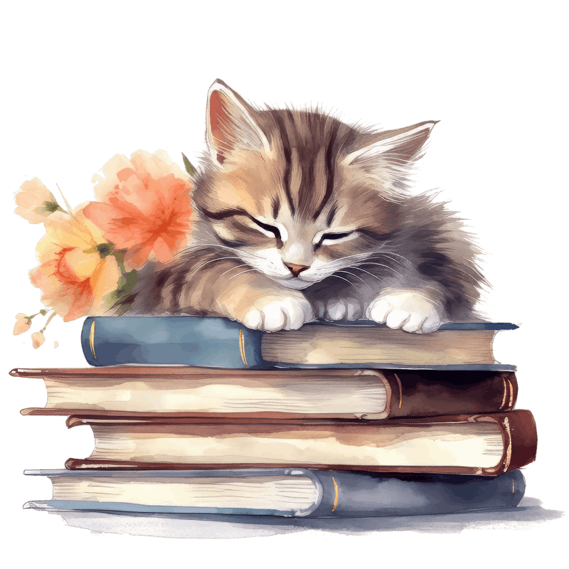 Cat Sleeping On Books 4