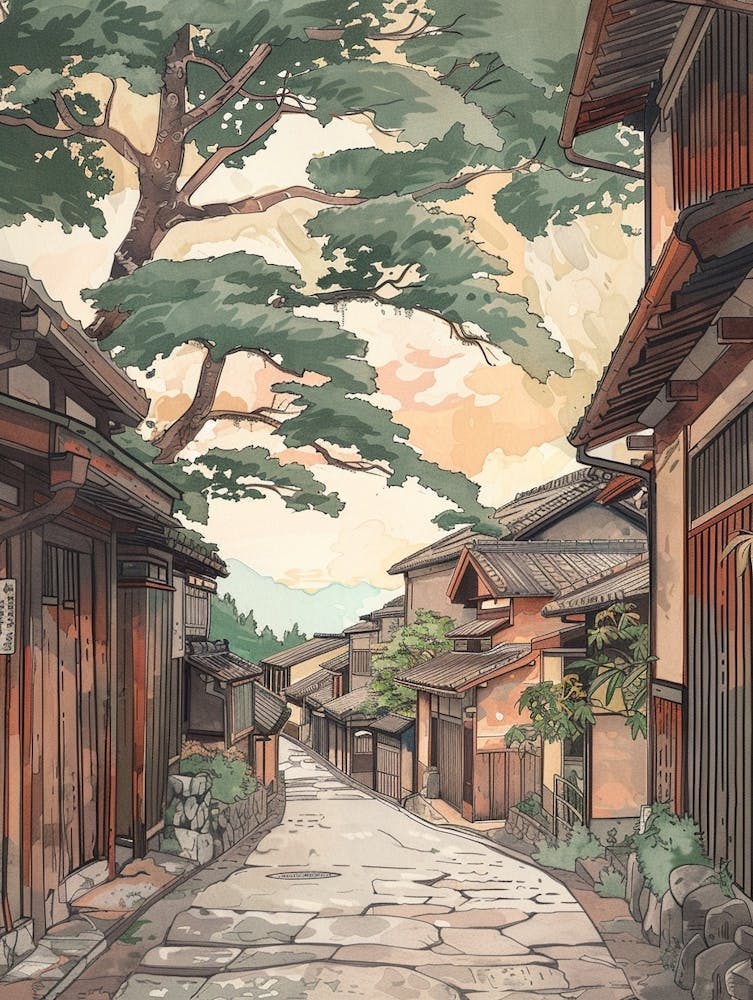 Kanazawa Japan 5 Retro Illustration