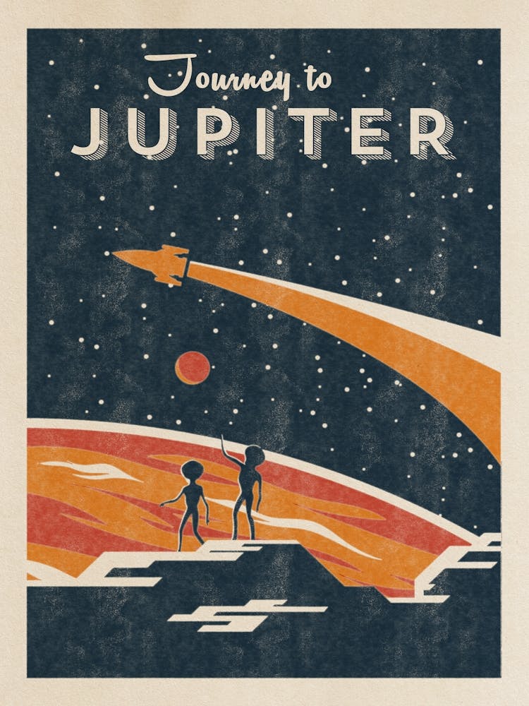 Journey to Jupiter — Vintage space poster, retro space art, propaganda poster, retrofuturism, retro sci-fi