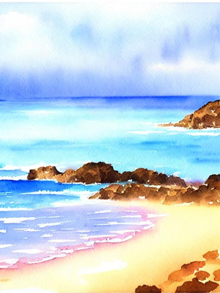 Amadores Beach, Gran Canaria, Spain Watercolour