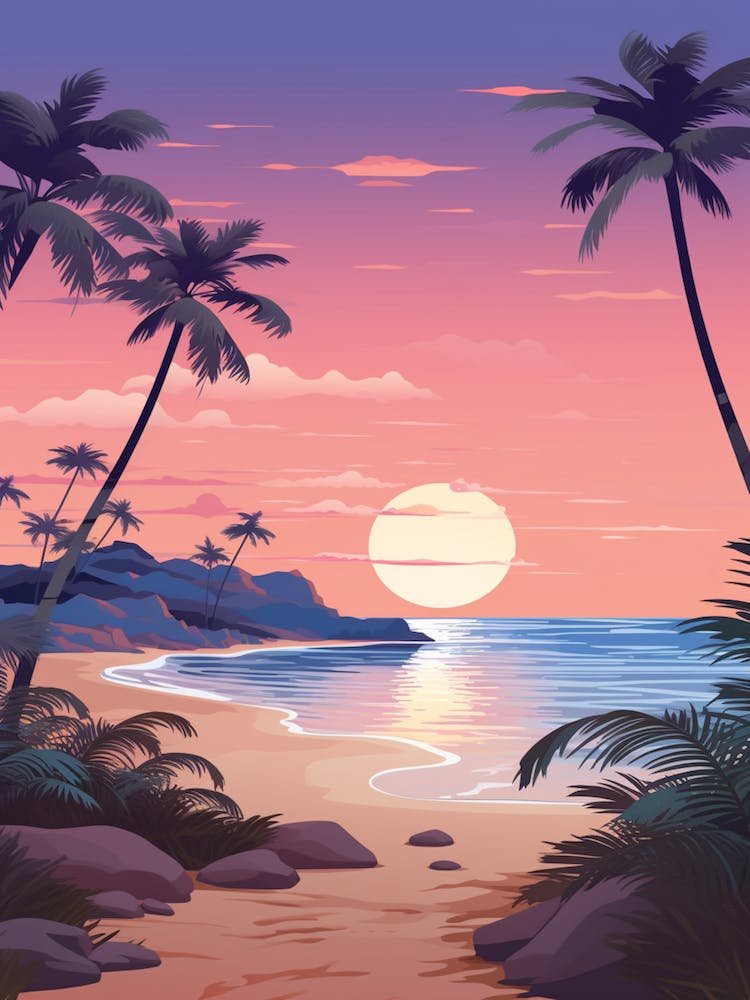 Illustration Of Greenmount Beach Australia In Pink Tones 2