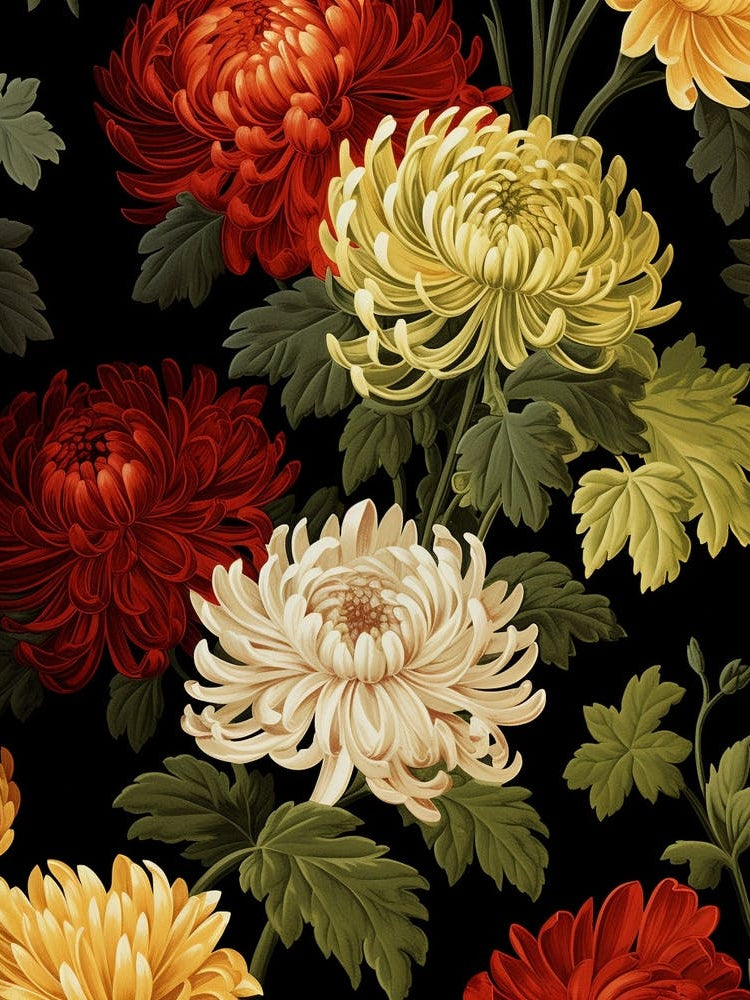 Chrysanthemums 4 William Morris Style Winter Florals