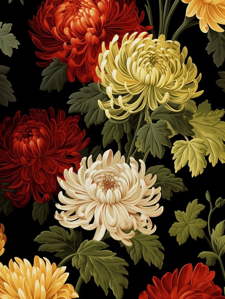 Chrysanthemums 4 William Morris Style Winter Florals