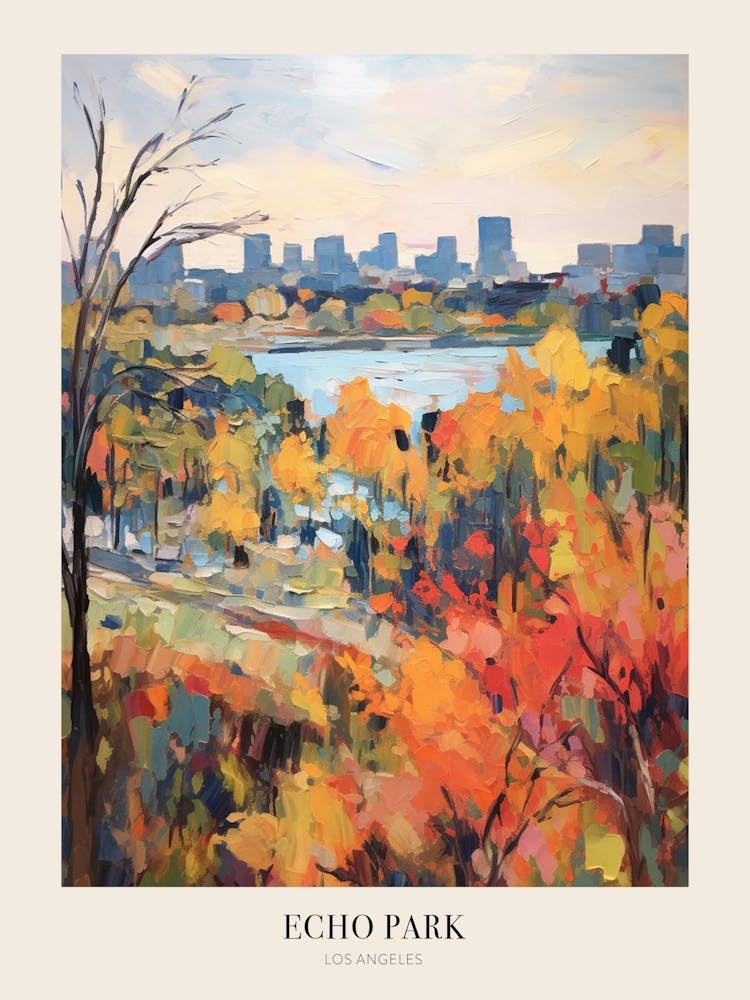 Autumn City Park Painting Echo Park Los Angeles United States 1 Poster