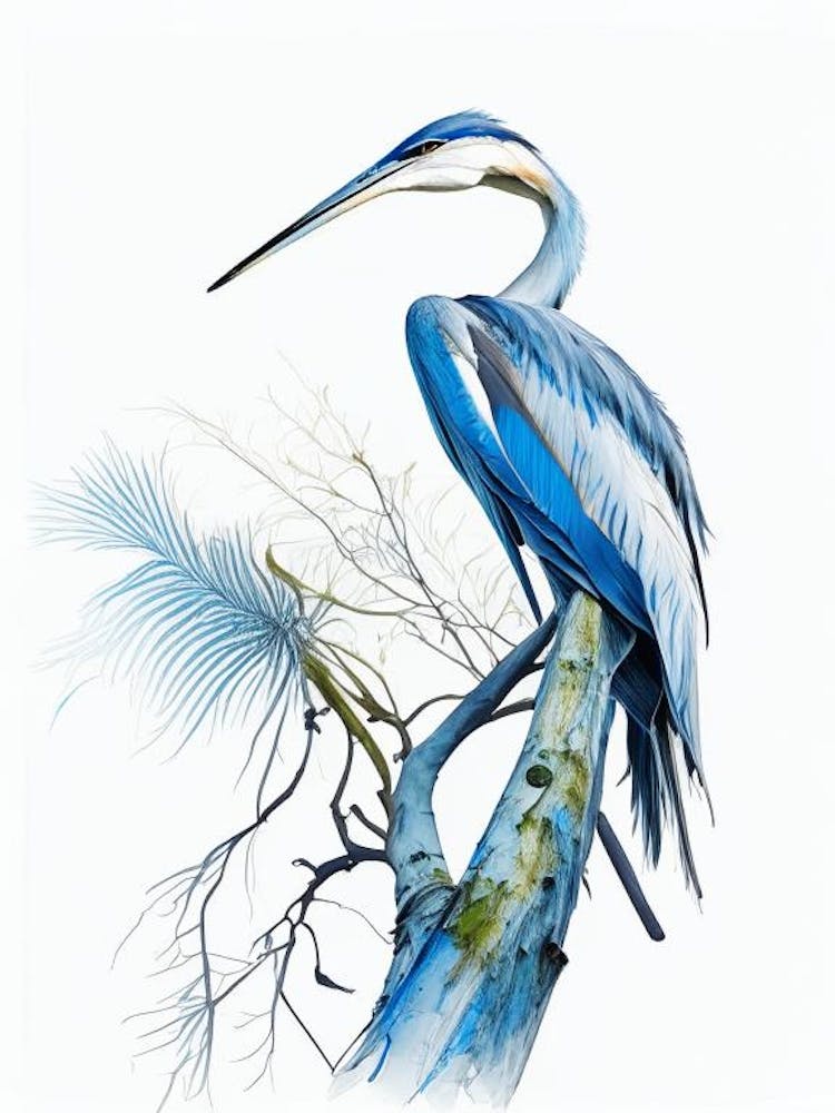 Blue Heron In Tree Impressionistic 1