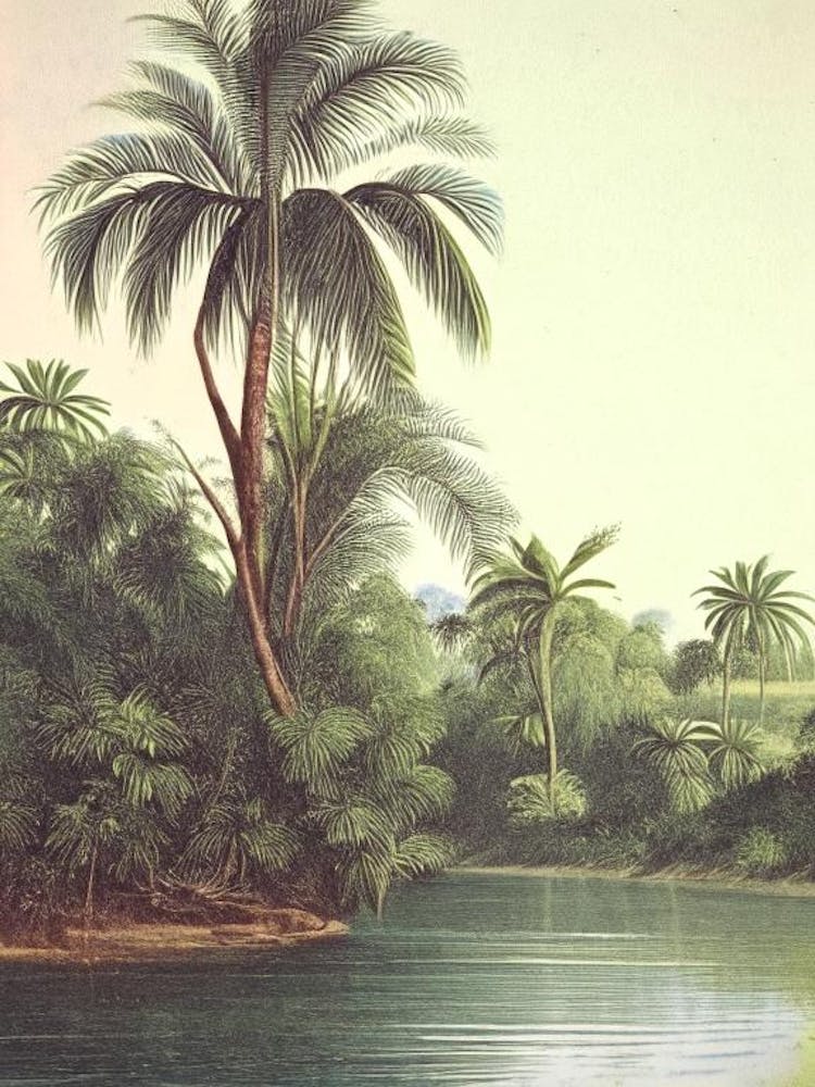 Paysages de Courant de Rivière Paysage Aquatique Illustration Vintage 1