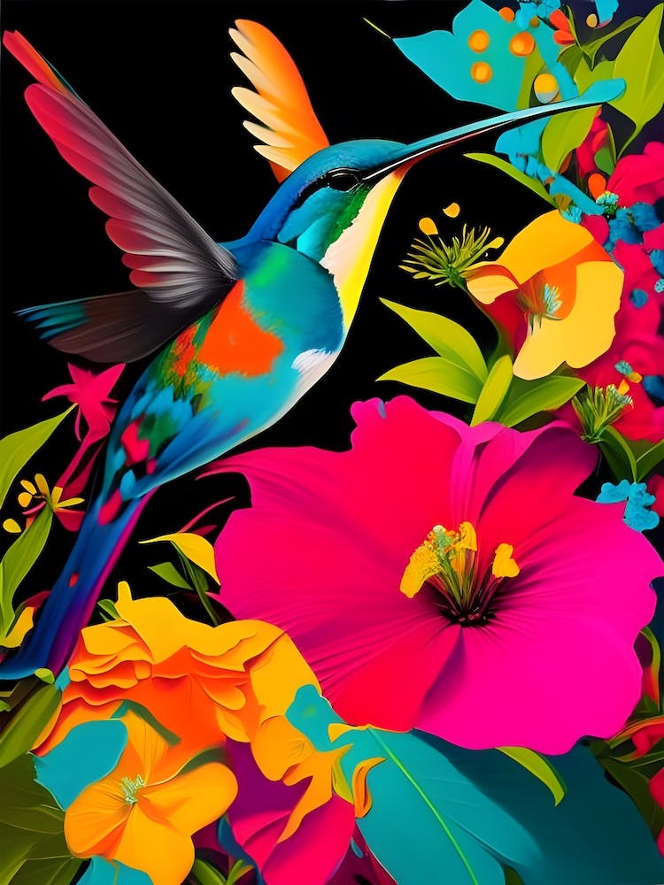 Hummingbird And Flowers Andy Warhol Inspired