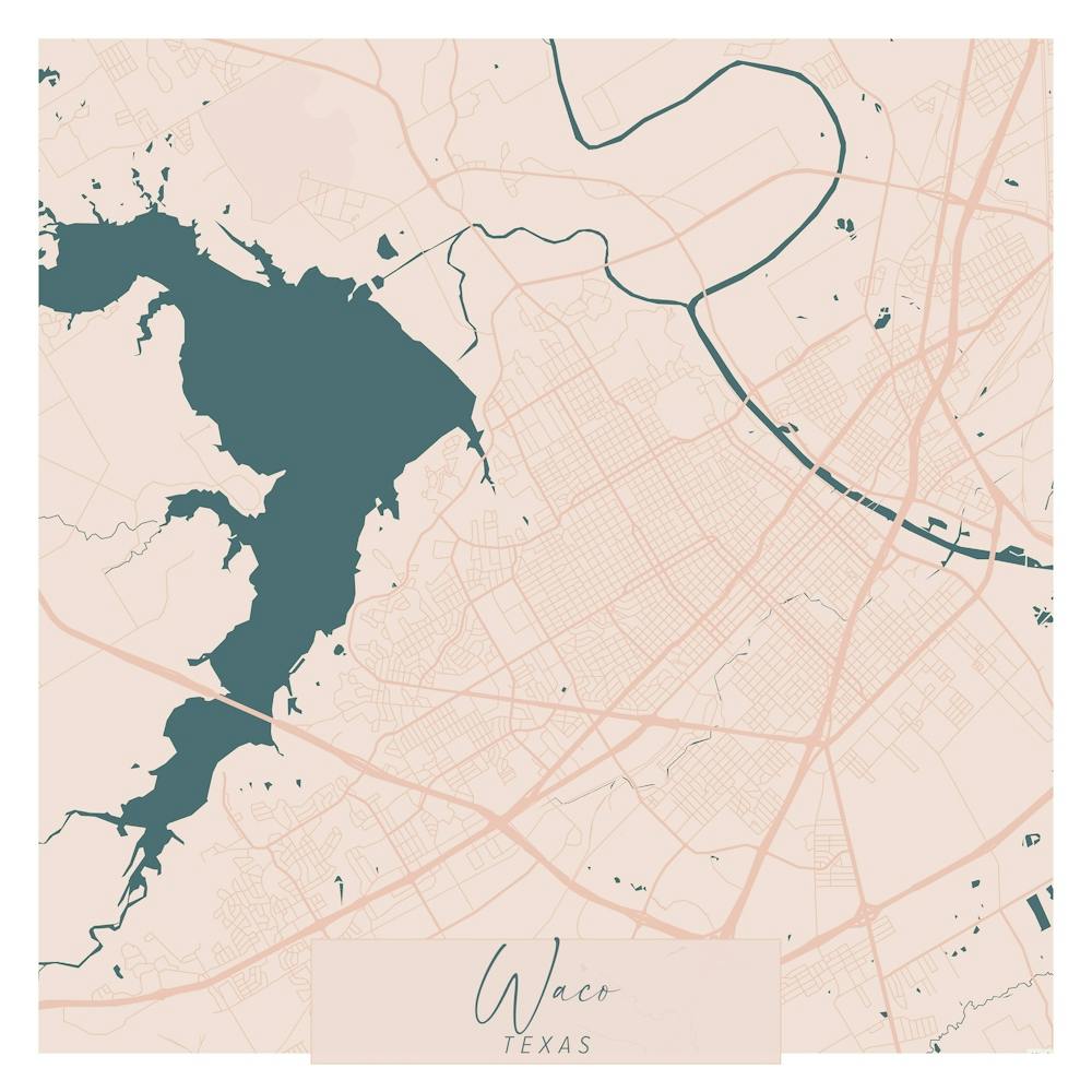 Waco Texas Pink and Blue Cute Script Street Map 1