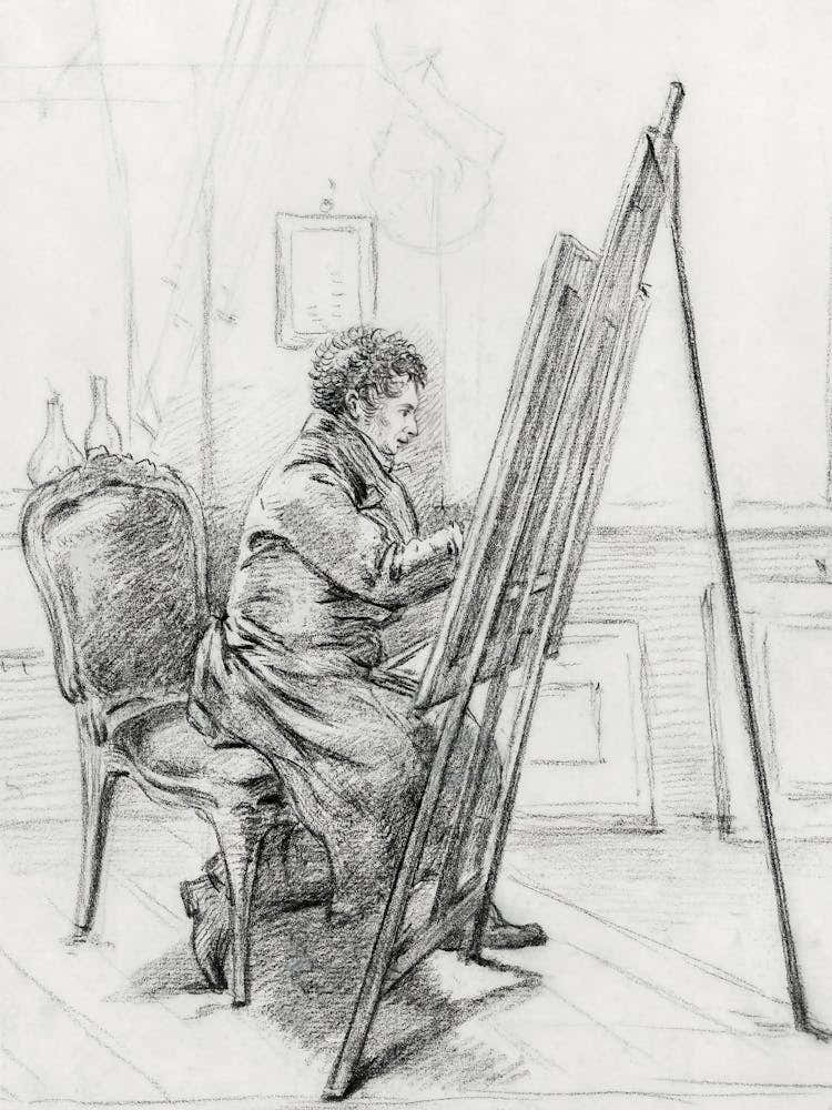 Portrait Of Gerrit Jan Michaëlis, Sitting In Front Of Easel In His Studio, Jean Bernard