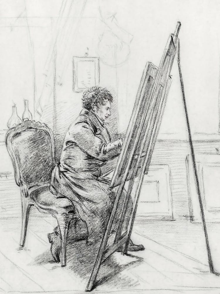 Portrait Of Gerrit Jan Michaëlis, Sitting In Front Of Easel In His Studio, Jean Bernard