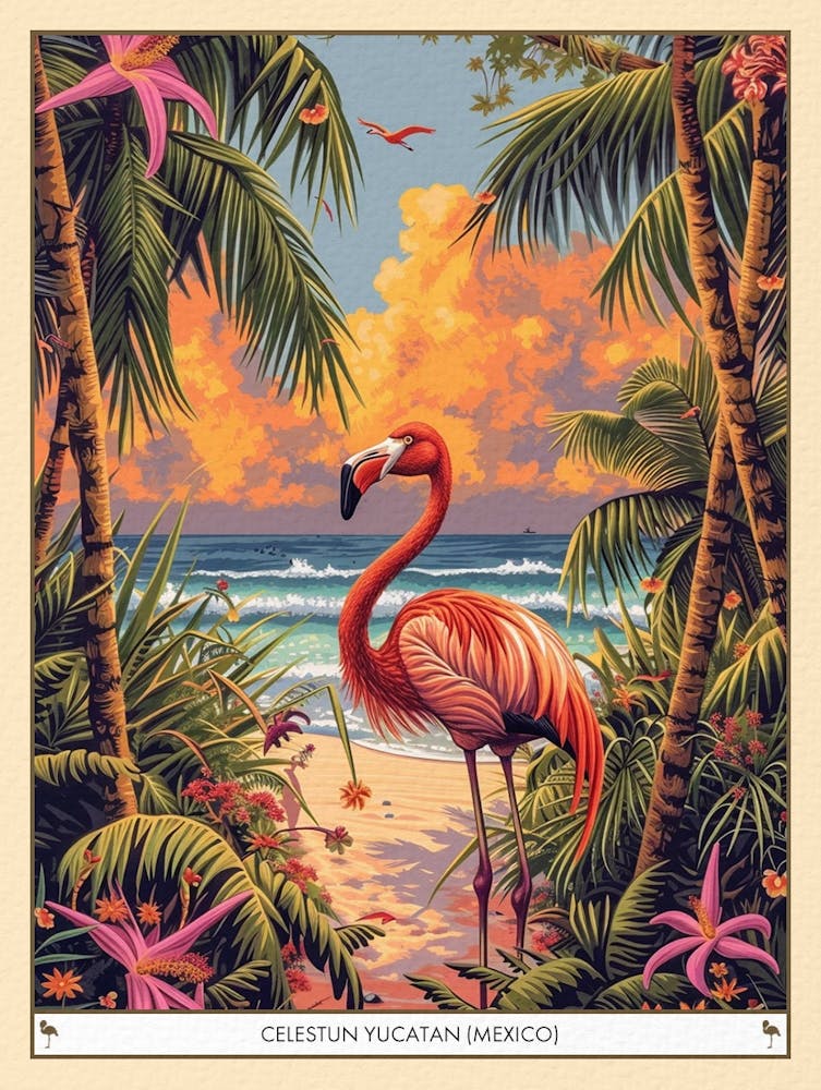 Greater Flamingo Celestun Yucatan Mexico Tropical Illustration 7 Poster