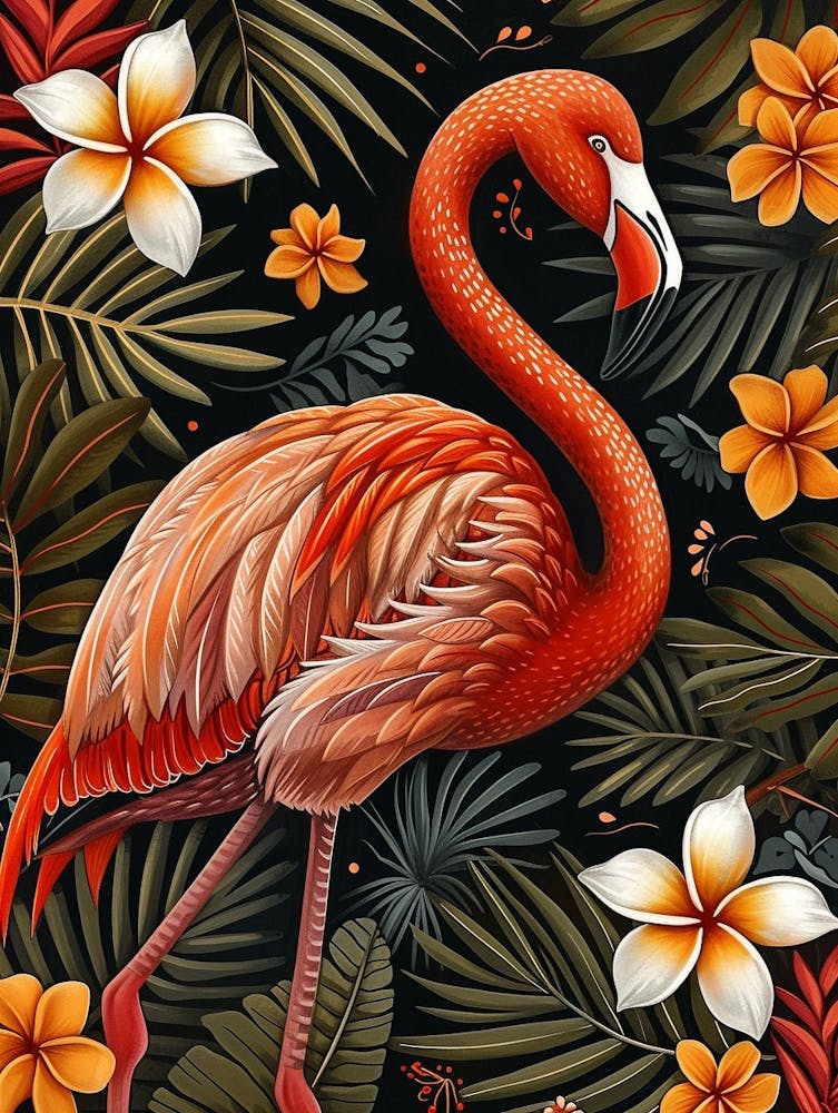 Grand Flamant Rose et Frangipanier - Impression Bohème 2
