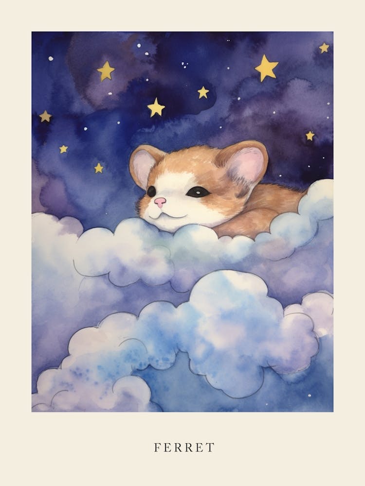Baby Ferret 2 Sleeping In The Clouds Nursery Poster