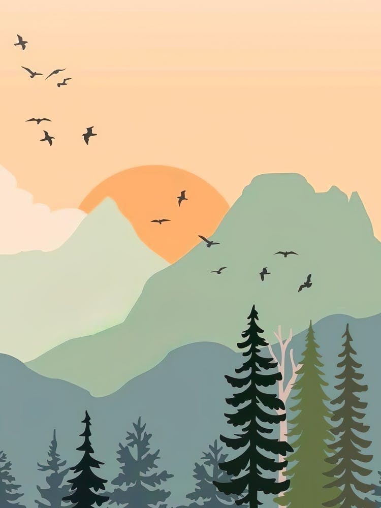 Landscape With Birds In The Sky