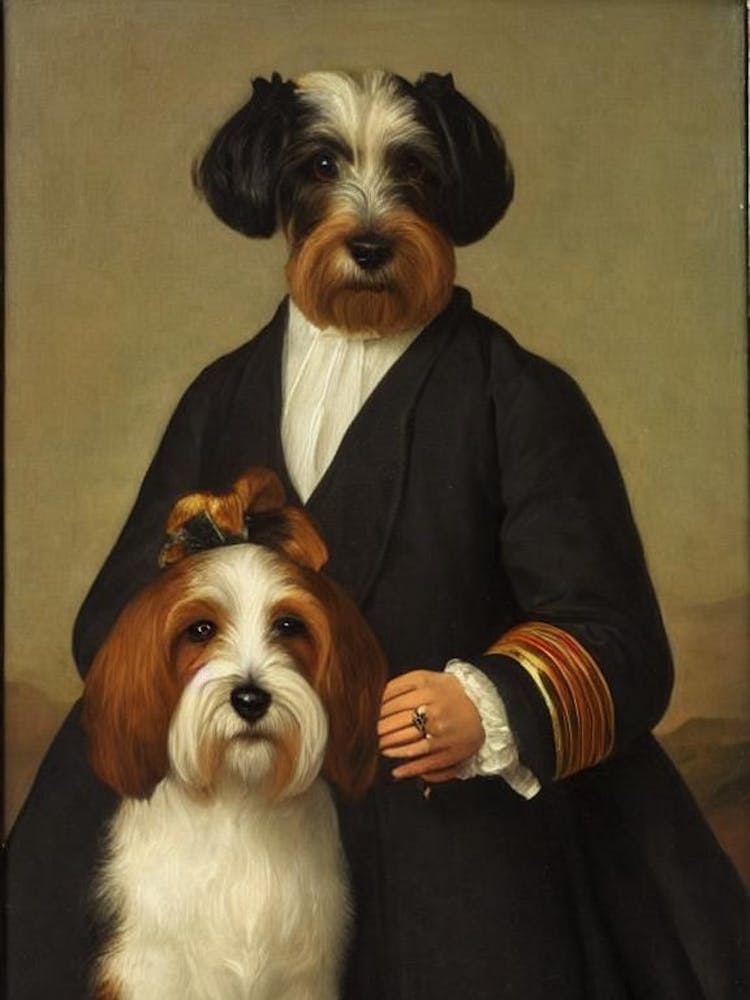 Sealyham Terrier 2 Renaissance Porträt Ölgemälde