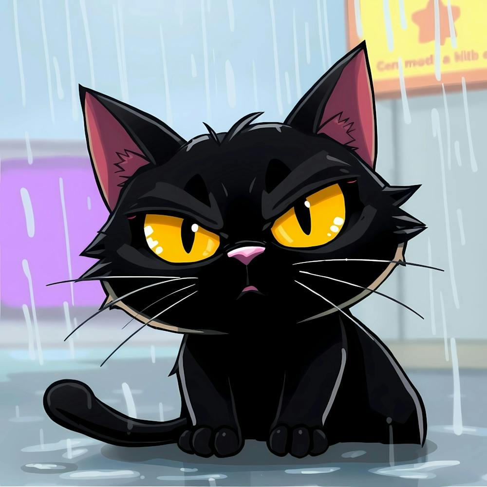 Unimpressed Black Cat In The Rain