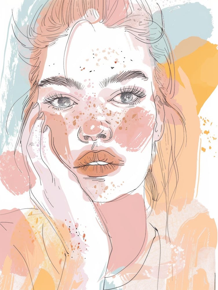 Watercolor Girl With Freckles