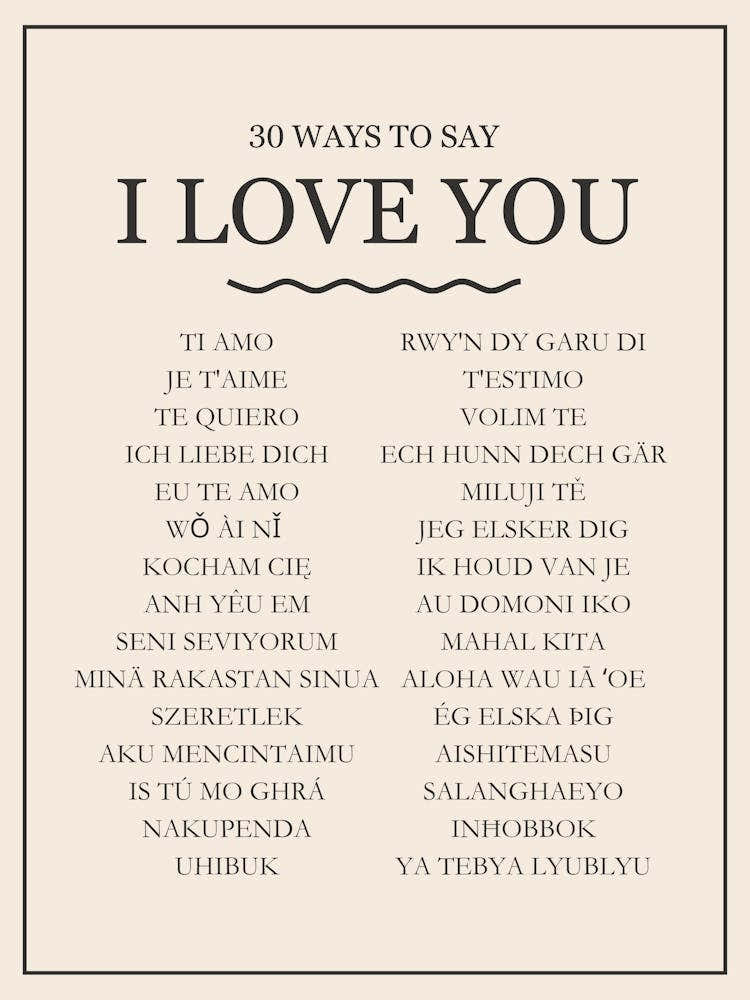 30 Ways To Say I Love You Brown Print