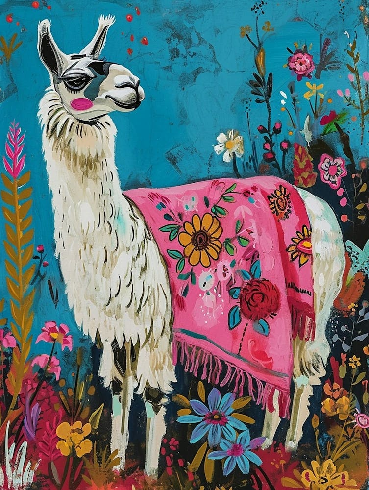 Florales Tiergemälde Lama 1