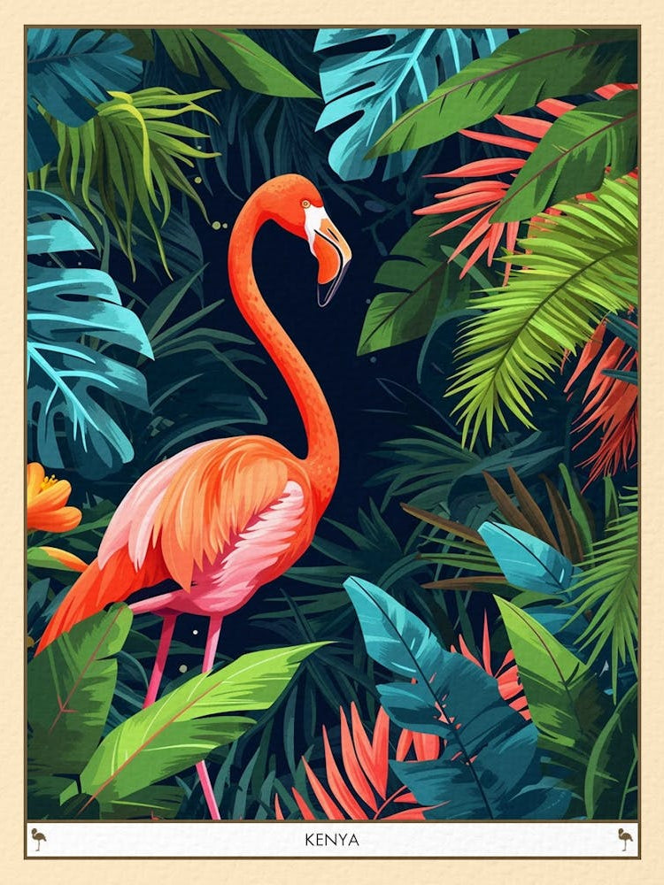 Greater Flamingo Kenya Tropical Illustration 6 Poster