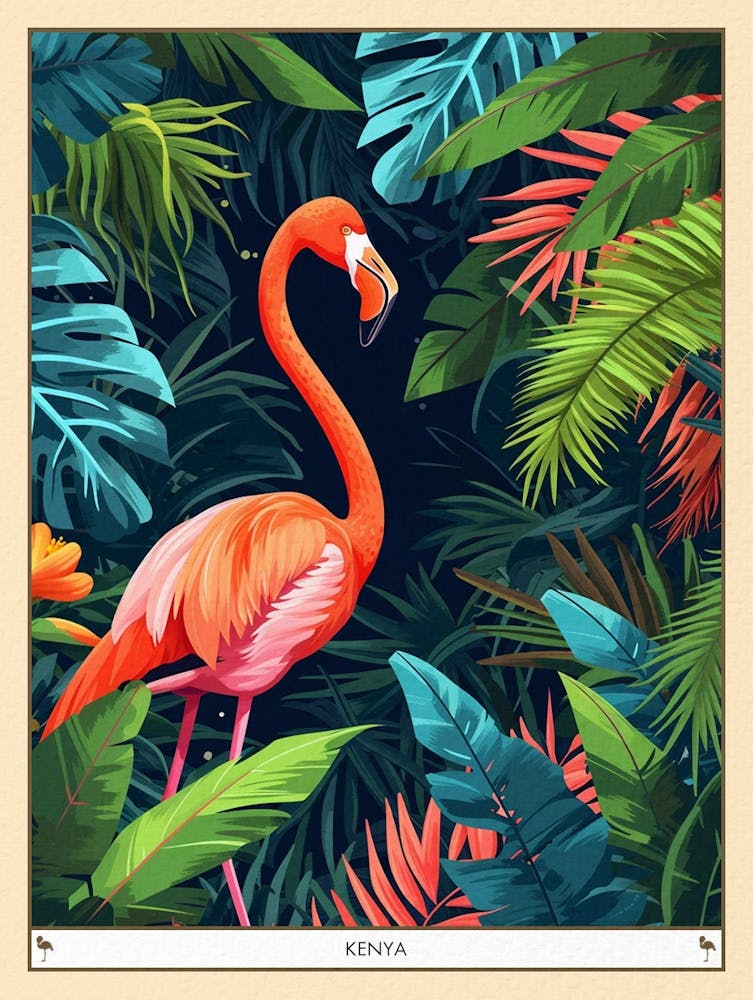 Greater Flamingo Kenya Tropical Illustration 6 Poster