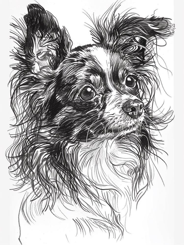 Papillon Hund Linien-Skizze 3