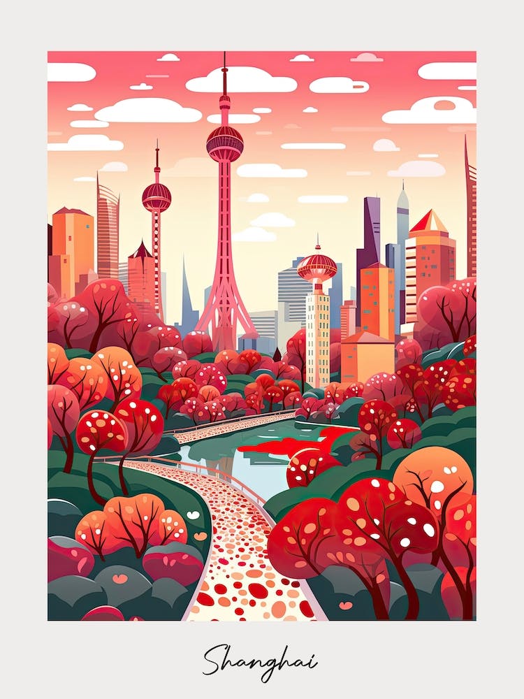Poster Of Shanghai, Illustration In The Style Of Pop Art 3