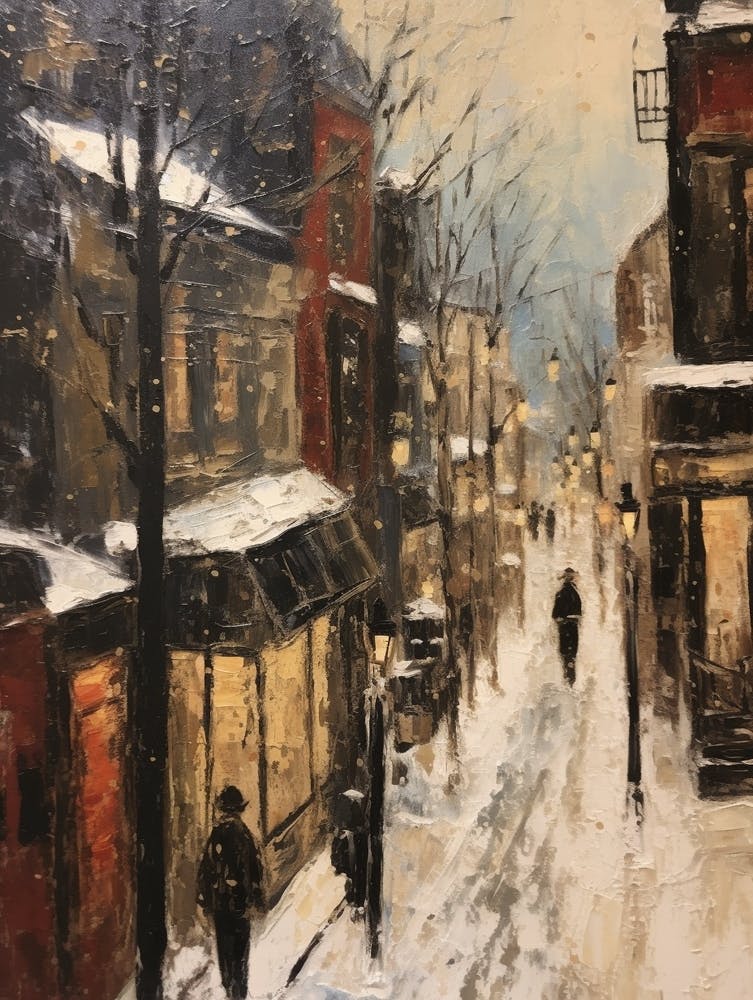 Vintage Winter Painting Oslo Norway 1