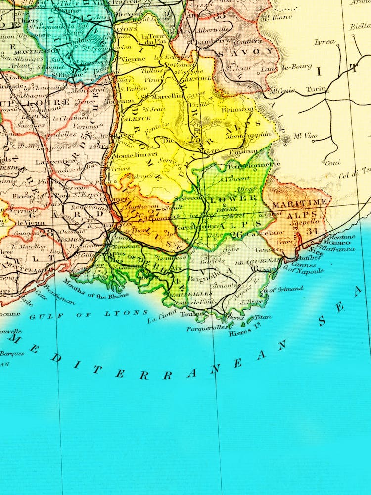 Map Of Spain and France, Nice — retro map, vintage map print