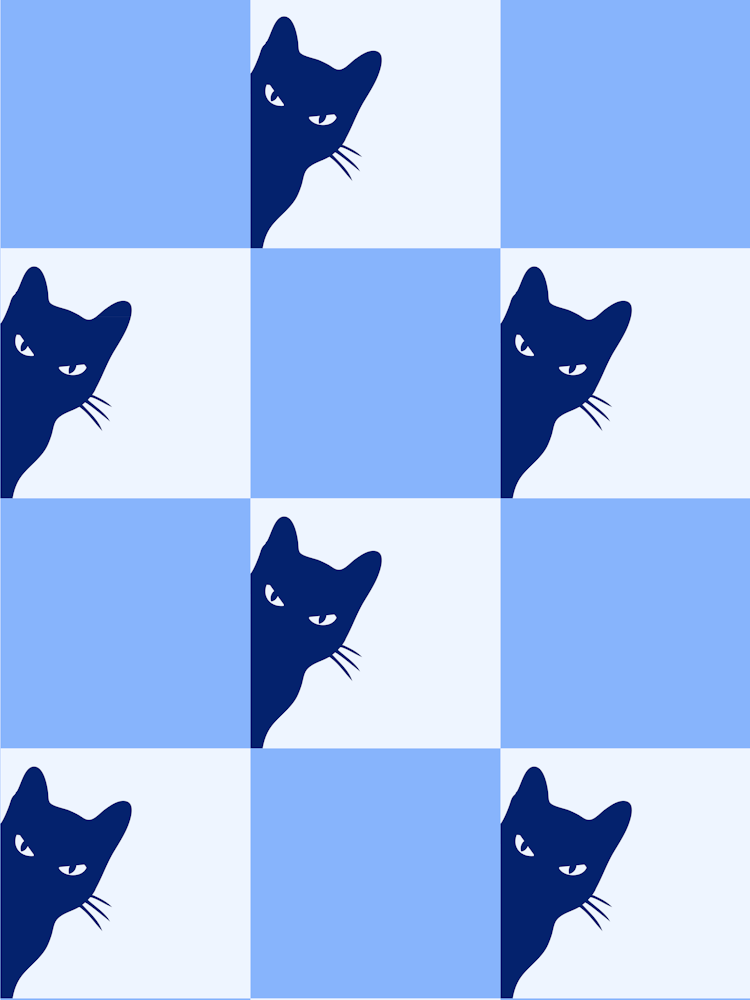 Playful Checker Board Cat Peeping Pattern 2 In Black Beige 01 1