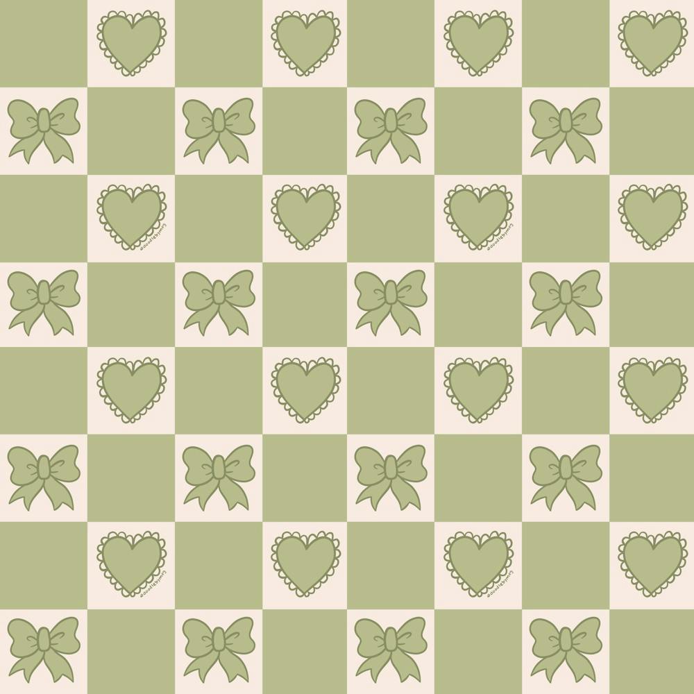Green Bow Checkered Print