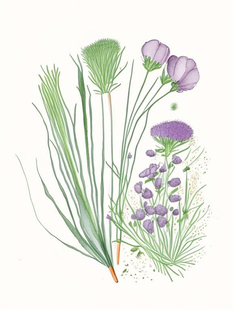 Chives Spices And Herbs Pencil Illustration 1