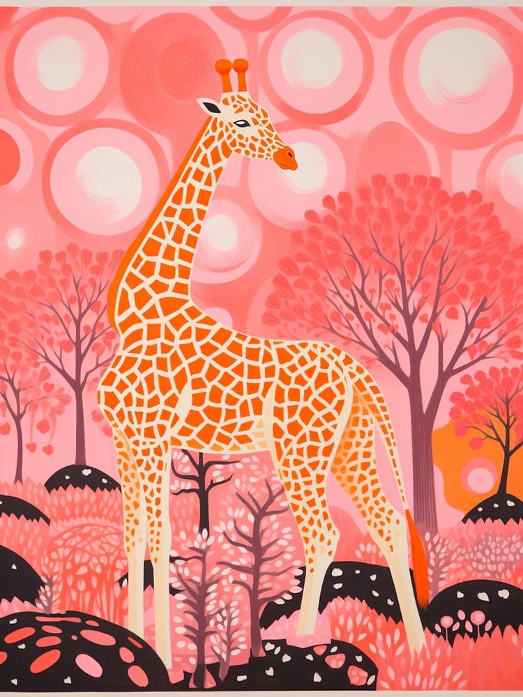 Giraffe In The Trees Cute Pink Patterns 1