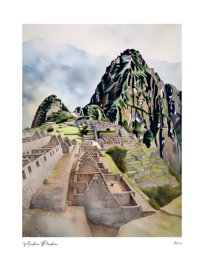 Machu Picchu Peru 2 Watercolour Travel Poster