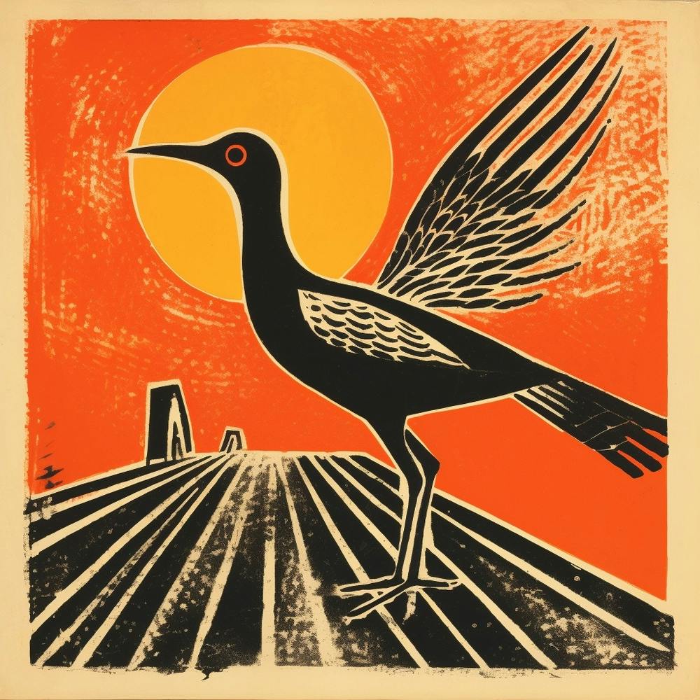 Retro Bird Lithograph Roadrunner 1